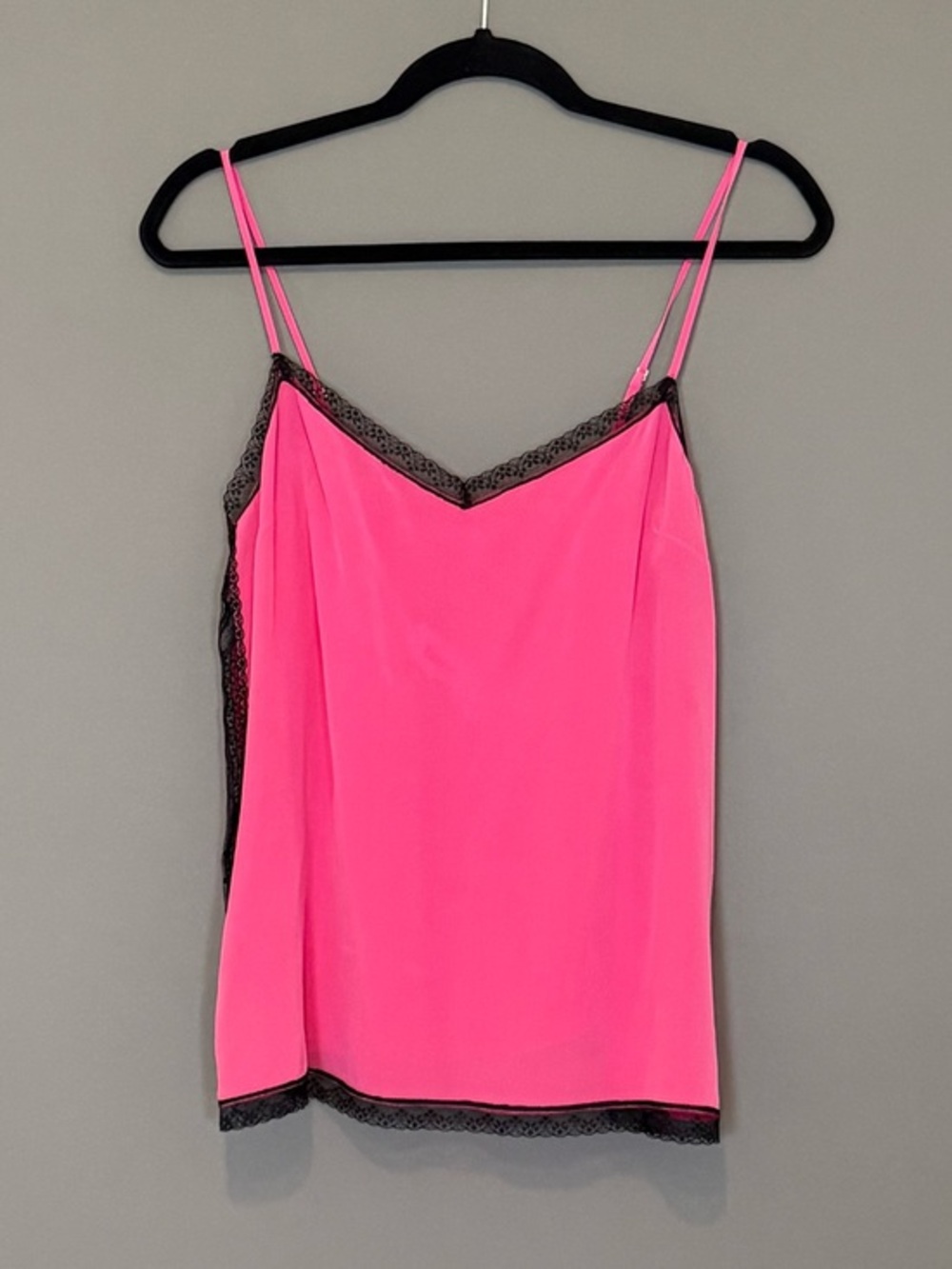 Rebecca Minkoff Sara Lace Accent Silk Camisole Tank Top Hot Pink Coquette Small